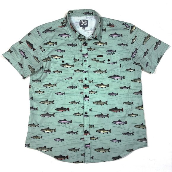 Yo Colorado Snap Button Shirt Rainbow Brook Lake Trout All Over Print Mens XL - Picture 1 of 7